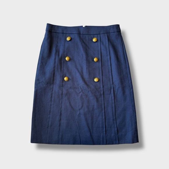 J. Crew Pleated Front Linen Blend Sailor Skirt in Navy - Picture 2 of 9